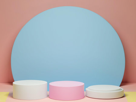 3d rendering of abstract minimal geometric forms. Pink podium for your design.の素材