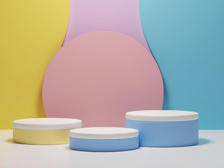3d rendering of minimal geometric forms. Blue podium for display your products.の素材