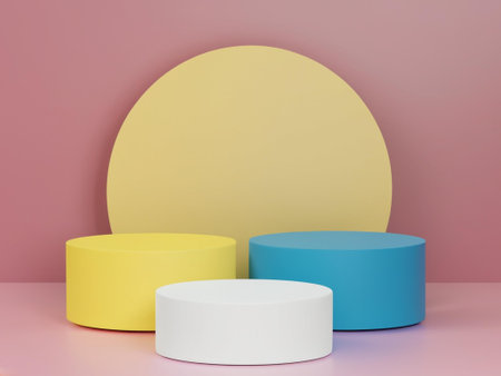 3d render of minimal geometric shapes, podiums for product displayの素材