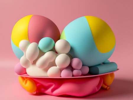 3d render of colorful children's toys on a pink background.の素材