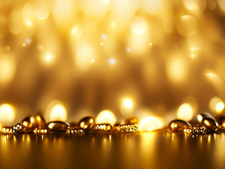 golden christmas background with bokeh defocused lights and starsの素材