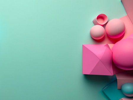 Colorful geometric shapes on pastel background with copy space. Minimal conceptの素材