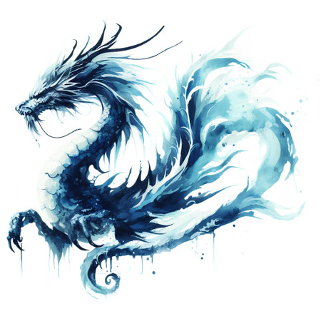 Blue dragon isolated on a white background. Vector illustration of a dragon.の素材