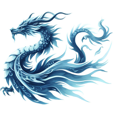 Dragon in a blue watercolor style, isolated on white background.の素材
