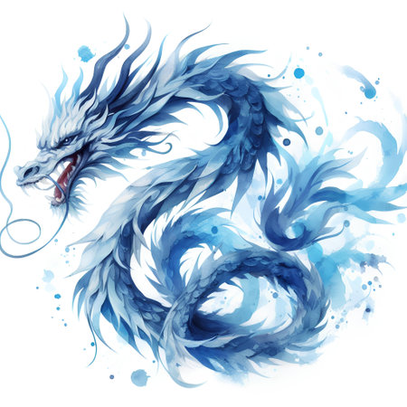 Dragon watercolor painting on white background. Vector illustration for your designの素材