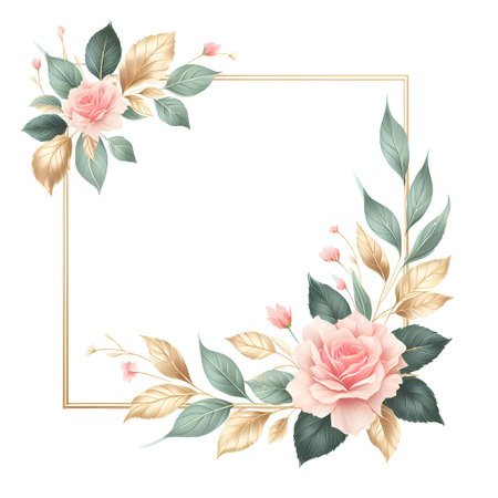 Vintage floral frame with rose flowers and leaves. Vector illustration.の素材