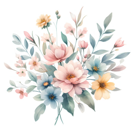 Watercolor floral bouquet isolated on white background. Vector illustration.の素材