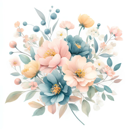 Flower bouquet. Pastel colors. Hand drawn. Vector illustration.の素材