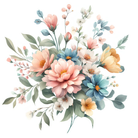 Watercolor floral bouquet isolated on white background. Vector illustration.の素材