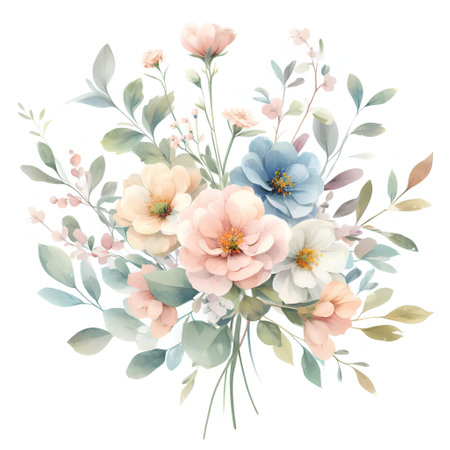 Hand drawn watercolor floral bouquet isolated on white background. Vector illustration.の素材