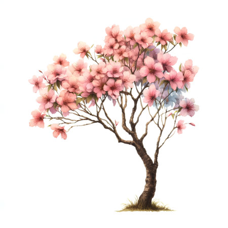Watercolor sakura tree isolated on white background. Hand drawn illustrationの素材