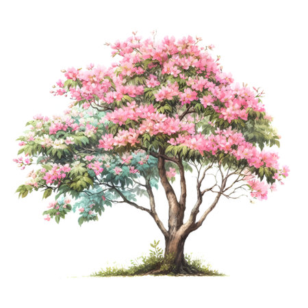 Beautiful pink flower tree isolated on white background. Watercolor illustrationの素材