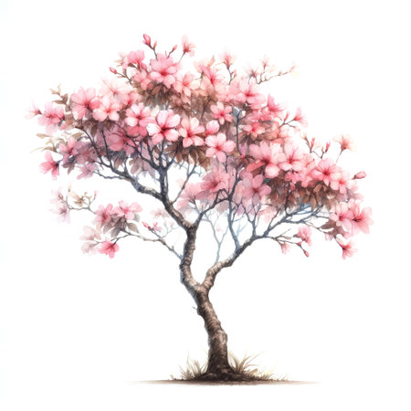Watercolor cherry blossom tree isolated on white background. Hand drawn illustrationの素材