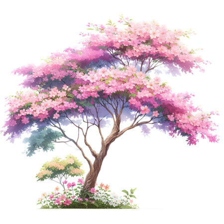 Beautiful pink sakura tree isolated on white background. Watercolor illustration.の素材