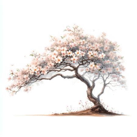 Watercolor cherry blossom tree isolated on white background. Hand drawn illustration.の素材