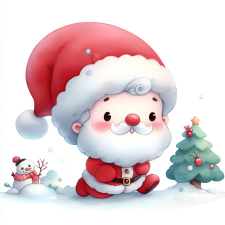 santa claus and snowman on white background - illustration for childrenの素材