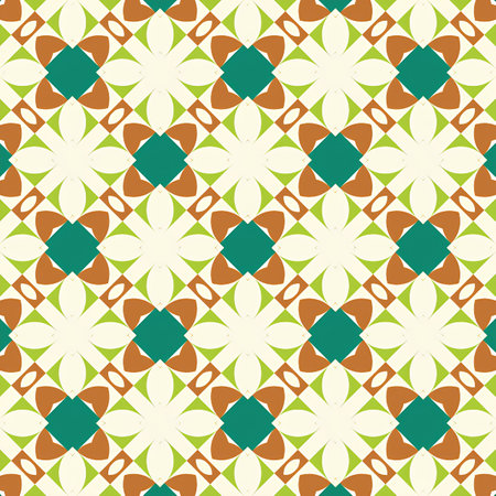 Seamless illustrated pattern made of abstract elements in beige, green and brownの写真素材