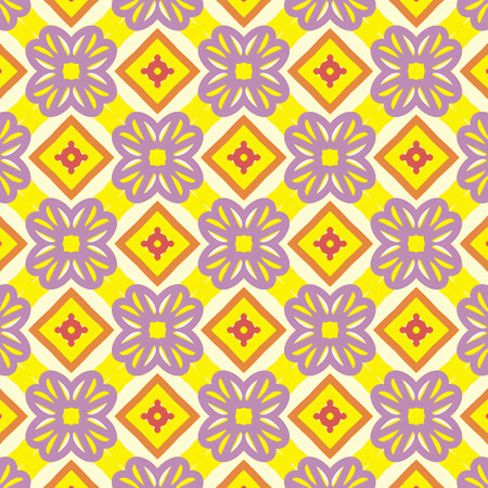 Seamless pattern with decorative flowers in yellow and violet colors.の写真素材