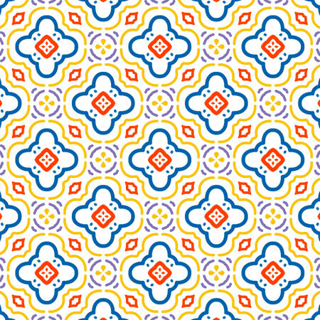 Talavera pattern. Azulejos portugal. Turkish ornament. Moroccan tile mosaic. Spanish porcelain. Ceramic tableware, folk print. Spanish pottery. Mediterranean seamless  wallpaper.の写真素材
