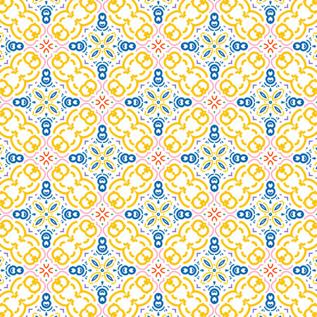 Seamless pattern illustration in traditional style - like Portuguese tile azulejoの写真素材
