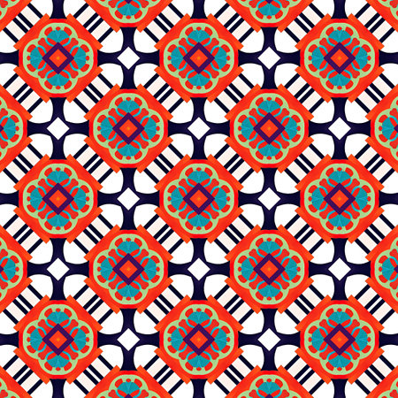 Seamless pattern with abstract geometric ornament. Tribal ethnic vector texture.の写真素材