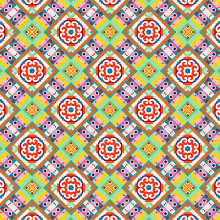 Ethnic floral seamless pattern. Abstract kaleidoscope fabric design textureの写真素材