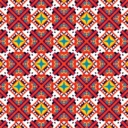 Ethnic boho seamless pattern. Patchwork texture. Weaving. Traditional ornament. Tribal pattern. Folk motif. Can be used for wallpaper, textile, wrapping, web page background.の写真素材