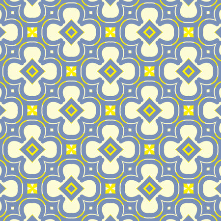 Seamless pattern with geometric ornament. Vector illustration. Blue and yellow colors.の写真素材