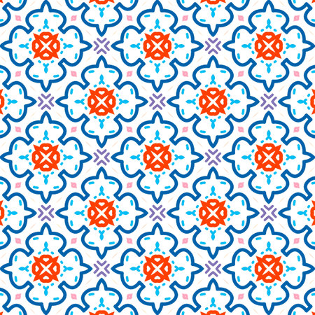 Seamless tile pattern illustration in traditional style - like Portuguese tilesの写真素材