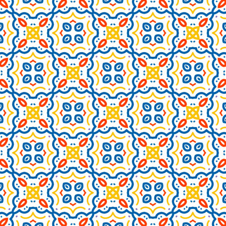 Talavera pattern.  Azulejos portugal. Turkish ornament. Moroccan tile mosaic. Spanish porcelain. Spanish pottery. Ethnic background. Mediterranean seamless  wallpaper.の写真素材