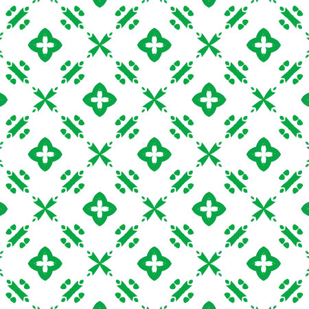 Seamless pattern with green floral ornament on white background. Vector illustration.の写真素材