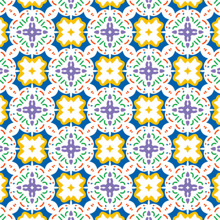 Seamless pattern illustration in traditional style - like Portuguese tile azulejoの写真素材