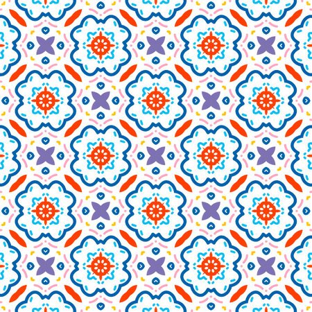 Talavera pattern.  Azulejos portugal. Turkish ornament. Spanish porcelain. Ceramic tableware, folk print. Spanish pottery. Ethnic background. Mediterranean seamless  wallpaper.の素材 [FY310215318076]