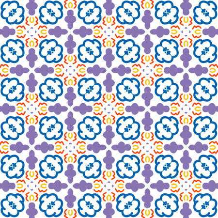 Talavera pattern. Azulejos portugal. Turkish ornament. Moroccan tile mosaic. Spanish porcelain. Ceramic tableware, folk print. Ethnic background. Mediterranean seamless  wallpaper.の写真素材