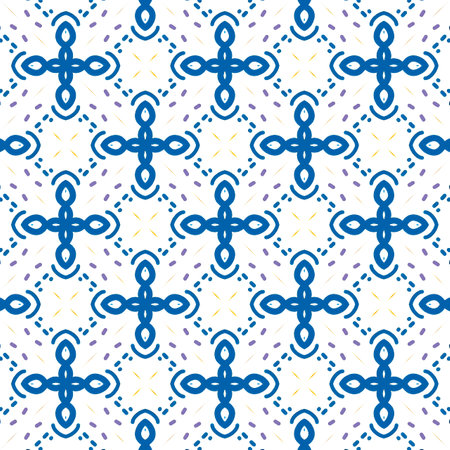 Seamless pattern with abstract geometric ornament. Blue and white background.の写真素材