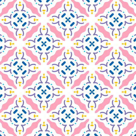 Seamless pattern illustration in traditional style - like Portuguese tile azulejoの写真素材
