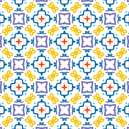 Seamless pattern illustration in traditional style - like Portuguese tile azulejoの写真素材