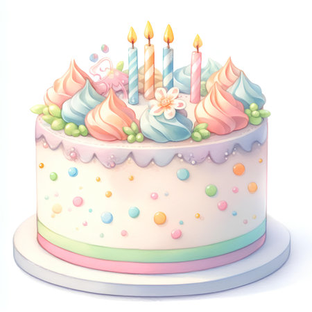 Birthday cake with candles on a white background. Vector illustration.の素材