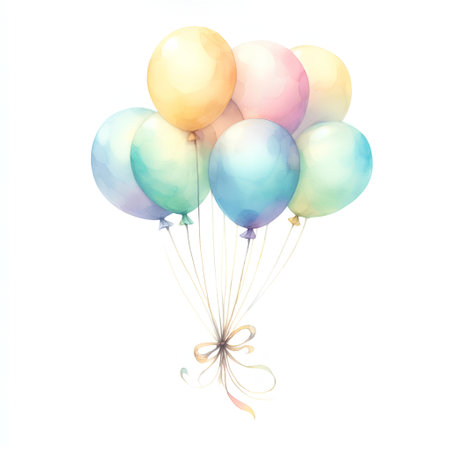 Bunch of colorful balloons on a white background. Watercolor illustrationの素材
