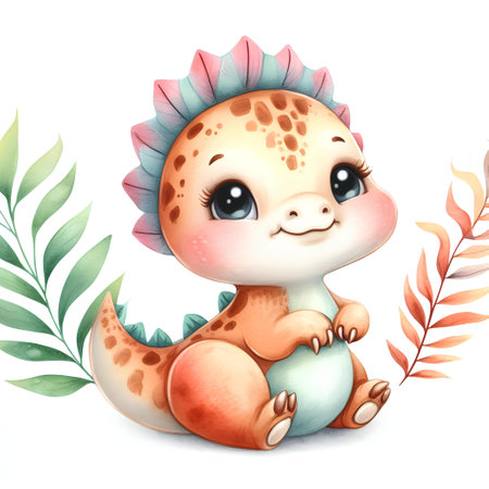 Cute baby dinosaur. Watercolor hand drawn illustration isolated on white background.の素材