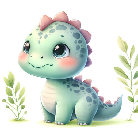 Cute cartoon baby dinosaur isolated on white background. Vector illustration.の素材