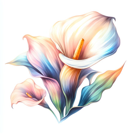 Beautiful calla lilies on white background. Vector illustration.の素材