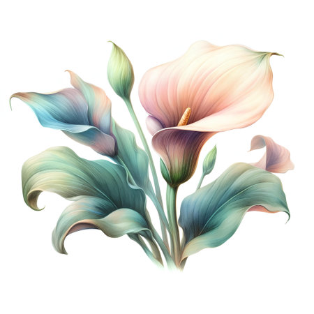 Beautiful calla lily flowers isolated on white background. Vector illustration.の素材