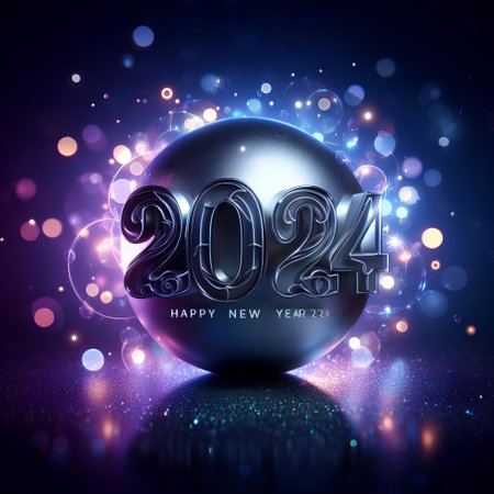 New Year background with a Christmas ball and lights. Vector illustration.の素材