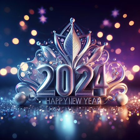 Happy New Year 2024. Greeting card. 3D renderingの素材