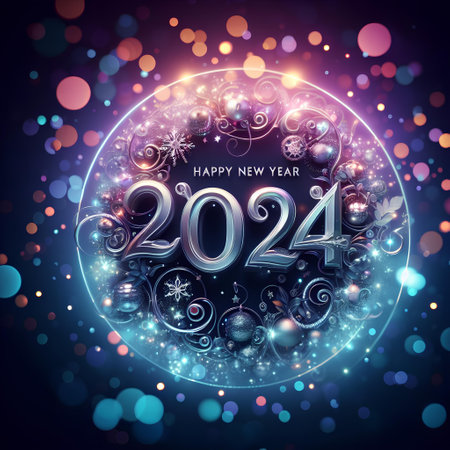 Happy New Year 2024. Greeting card, poster or invitation template. Vector illustration.の素材