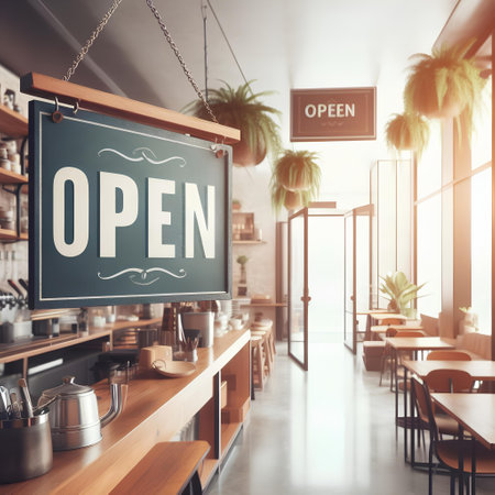 Open sign on a blackboard in a cafe. 3d renderingの素材