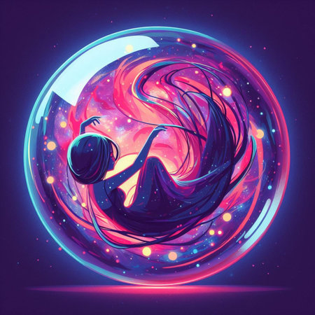 Beautiful girl in a magic ball. Vector illustration of a girl in a crystal ball.の素材