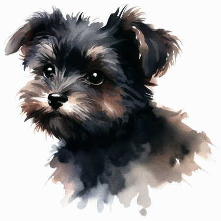 Cute yorkshire terrier dog portrait. Watercolor illustration.の素材