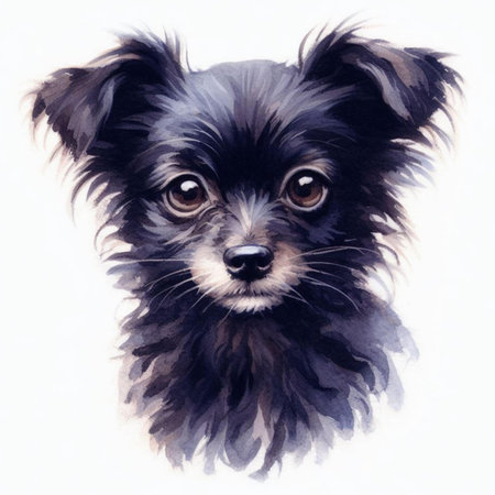 watercolor portrait of a black and white chihuahua dogの素材